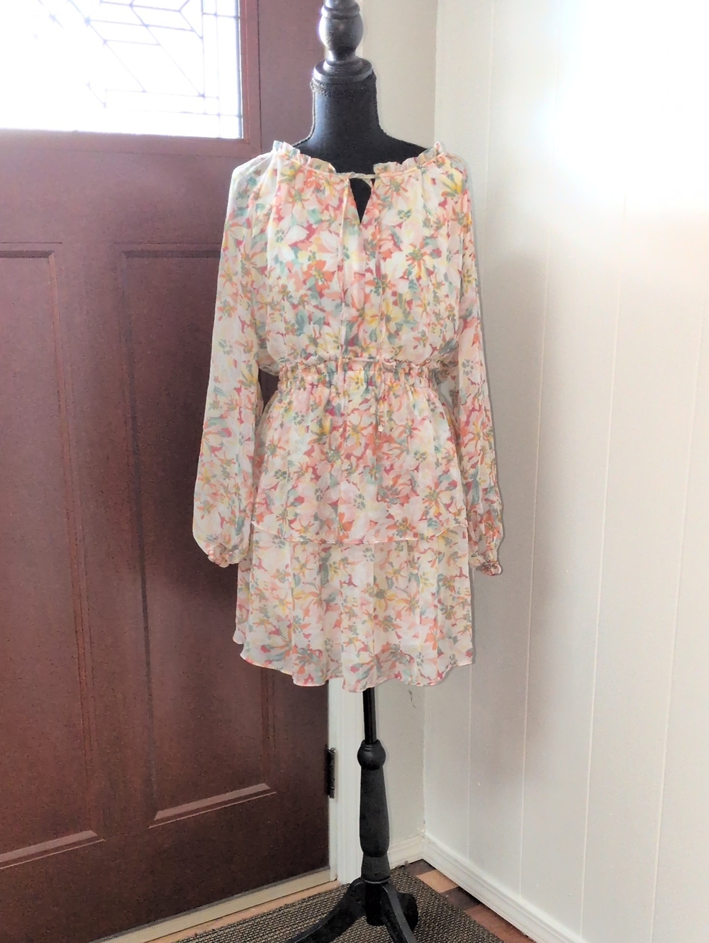 "LC Lauren Conrad" Women's Floral Tiered Long-Sleeve Dress - Multicolor Size M